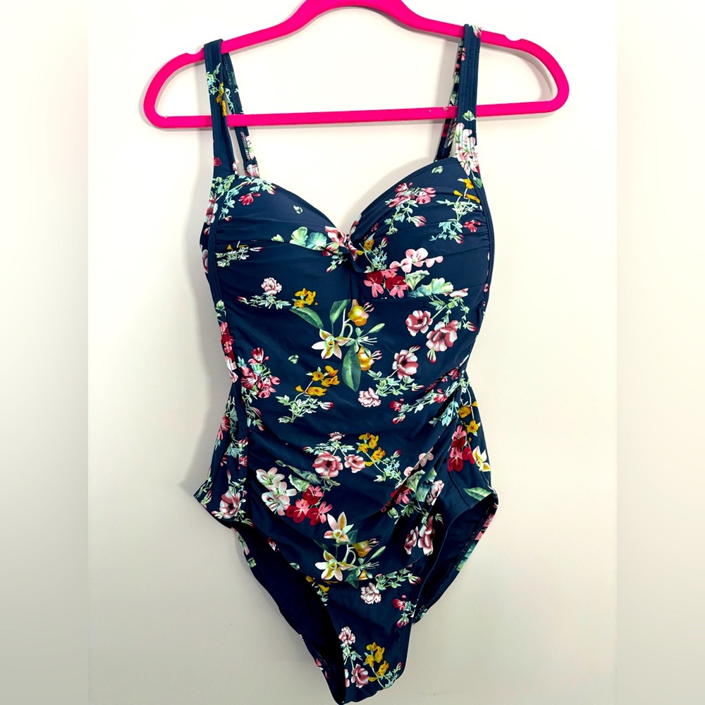 One piece floral bathing suit with tummy control
